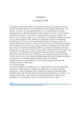 La Vénus d'Ille: Résumé, Questionnaire Corrigé et Analyse Personnages PDF