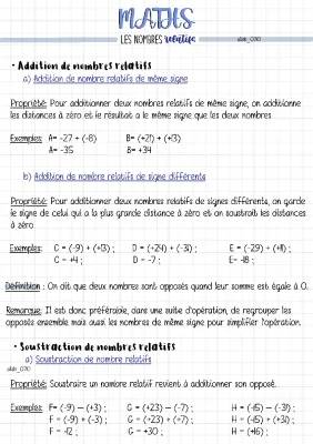 Exercices PDF Addition et Soustraction des Nombres Relatifs 5ème et 4ème