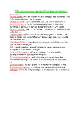 Les espaces productifs 3ème et leurs évolutions - fiche de révision