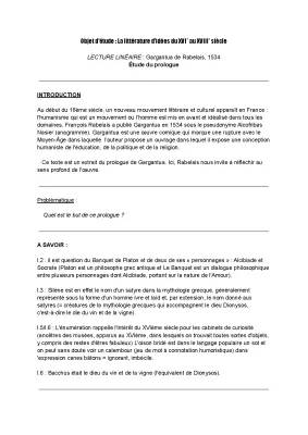 Analyse Linéaire et Fiche de Lecture du Prologue de Gargantua - PDF