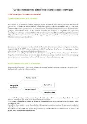 Sources et Défis de la Croissance Économique + Révolution Industrielle PDF pour Bac