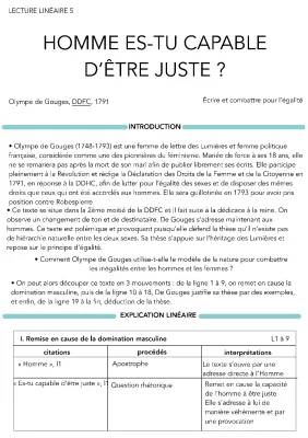 Analyse linéaire de « Adresse aux hommes » et « Les droits de la femme » d'Olympe de Gouges