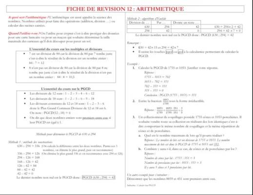 Exercice type brevet Arithmétique avec correction et PDF - Révision 3ème