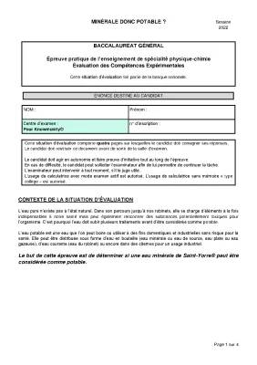 Correction ECE Physique-Chimie - Eau Potable et Normes PDF 2024