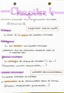 Évolution temporelle d'un système chimique et physique: Suivi et modélisation