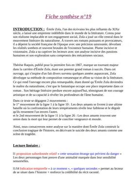 Analyse Thérèse Raquin seconde: Résumé et commentaires chapitres