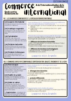 Économie Chapitre 2 : Avantages Comparatifs et Spécialisation Internationale