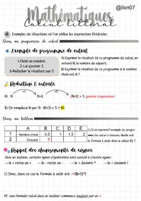 Découvre les Expressions Littérales et Formules Excel : Exercices et PDF pour 5ème et 3ème