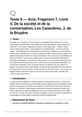 Le Portrait d'Acis - Analyse Linéaire Les Caractères La Bruyère