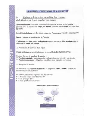 Cahier des charges et Conception - Technologie 3ème, 4ème, 5ème