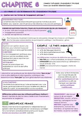 Chapitre 6 SES : L'engagement politique dans les sociétés démocratiques - Fiche de révision et exemples