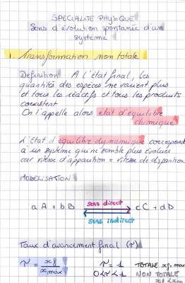 Découvre l'équilibre chimique et l'évolution spontanée des systèmes - Exercices et Schémas PDF