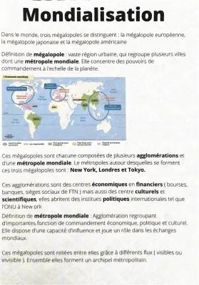 Les villes et zones dans la mondialisation 4ème - Evaluation, PDF et cartes