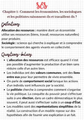 Comment les économistes, sociologues et politistes travaillent - PDF et QCM SES 2nde