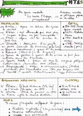 Fiche de révision Première Guerre mondiale 3ème PDF - Bataille de Verdun exposé et Génocide arménien résumé