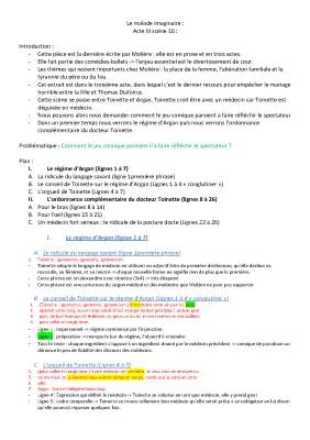 Analyse linéaire du Malade Imaginaire Acte 3 Scène 10 et PDF