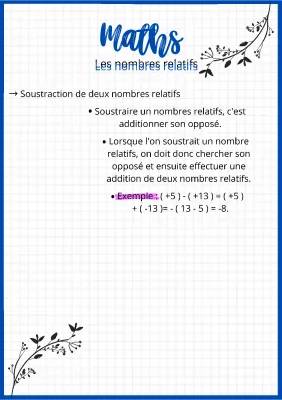 Les nombres relatifs 5ème et 4ème : Cours et Exercices PDF