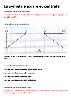 Symétrie Axiale et Centrale 4ème et 5ème - Exercices PDF et Corrigés