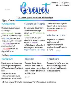 Exercices de Réécriture Brevet Français 3ème et 4ème avec Corrigés PDF