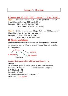 Diviser et Multiplier par 10, 100, 1000 : Exercices et Leçons PDF