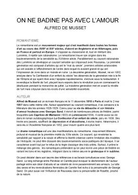 On ne badine pas avec l'amour résumé PDF pour le bac de français