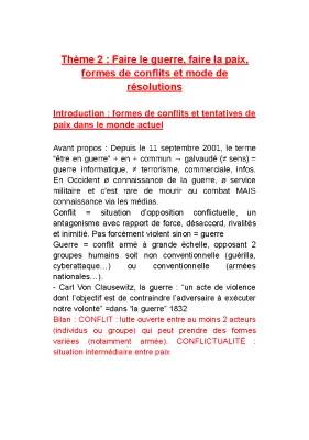 Fiche de Révision HGGSP: Faire la Guerre, Faire la Paix - Conflits Actuels et Droits des Conflits Armés