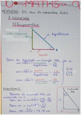 Comprendre la trigonométrie dans un triangle rectangle : cosinus, sinus et angles