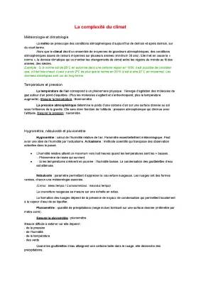 La complexité du système climatique: évaluation, exercices corrigés, quiz et fiches de révision