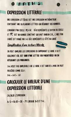 Comment simplifier et calculer une expression littérale en 4ème et 5ème