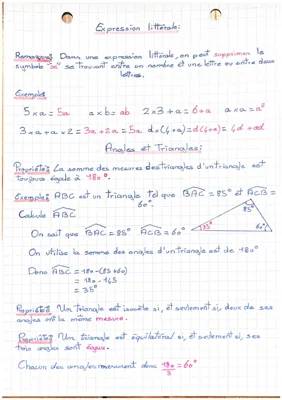 Comment simplifier une expression littérale et comprendre les angles d'un triangle