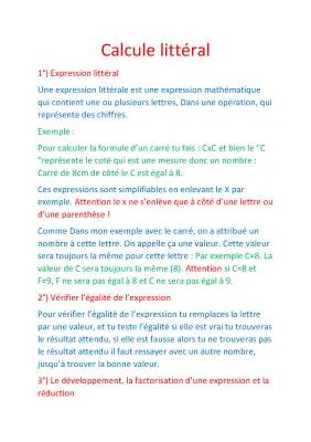 Leçon et Exos sur le Calcul Littéral (5ème, 4ème, 3ème) + PDFs Gratuits