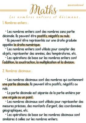 Nombres Entiers et Décimaux: Définition, Exercices et Tableau