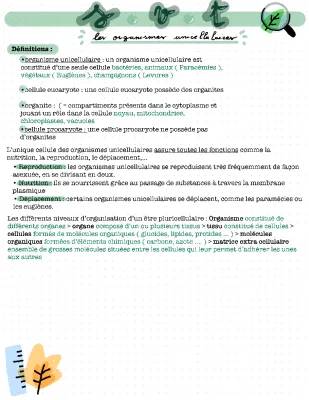 SVT : Organismes unicellulaires et pluricellulaires, exemples et comparaisons 🦠🌱