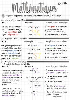 Exercices corrigés: Comment supprimer les parenthèses en calcul littéral 4e