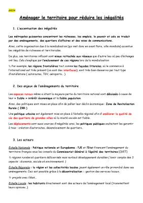 Aménager le territoire 3e - PDF et cours, inégalités et développement construit