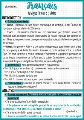 Analyse linéaire du poème Aube d'Arthur Rimbaud - PDF et Explications