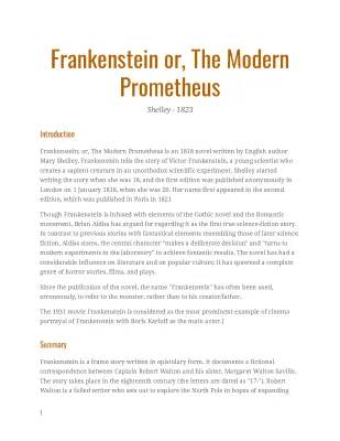 Frankenstein Summary Chapter by Chapter - All About Mary Shelley's Classic