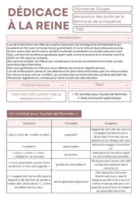 Dédicace à la reine Olympe de Gouges analyse linéaire et PDF (Français ...