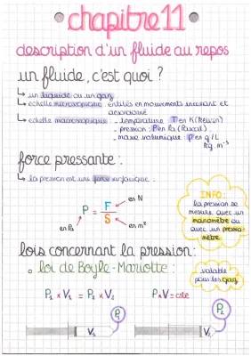 Description d'un Fluide au Repos : Cours et Exercices Corrigés PDF