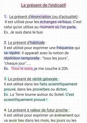 Les 7 valeurs du présent de l'indicatif - Exercices et Exemples