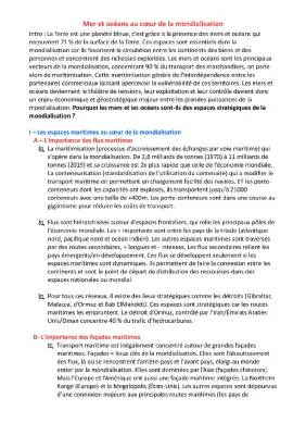 Mers et océans : Au cœur de la mondialisation avec sujet corrigé et dissertation