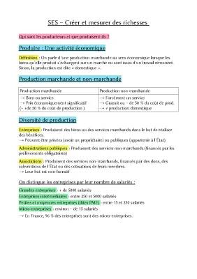 Évaluation SES Seconde: Comment crée-t-on et mesure-t-on les richesses?