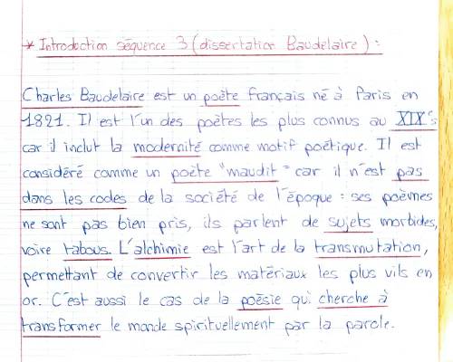 Introduction Dissertation Baudelaire : Les Fleurs du Mal et Poésie - Bac Français