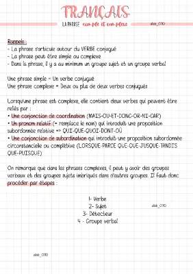 Phrase simple et complexe : exercices et corrigés PDF 4ème - Exemple et analyse