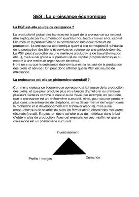 Cours et Révision sur la Croissance Économique - PGF, Facteurs et Défis