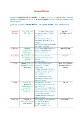 Les Registres Littéraires - Exemples et Exercices PDF