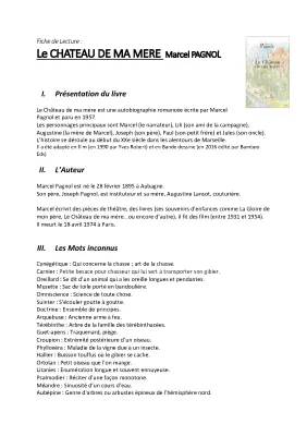 Le Château de ma Mère - Résumé court, analyse et questions réponses PDF