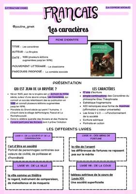 Résumé des Caractères de La Bruyère : mouvement littéraire, PDF, résumé par chapitre