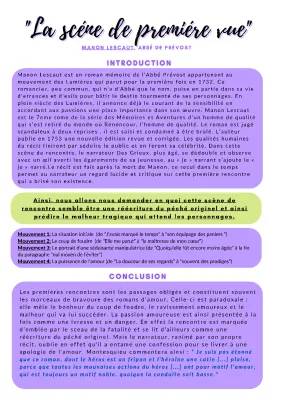 Analyse Linéaire de la Première Rencontre - Manon Lescaut, PDF Inclus