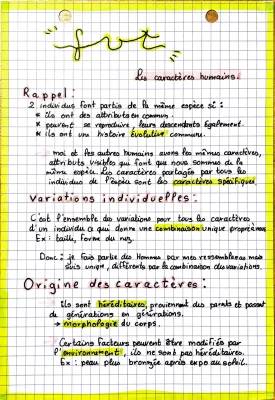 Fiche Révision SVT 3ème PDF - Caractère Héréditaire et Non Héréditaire, Génétique Humaine